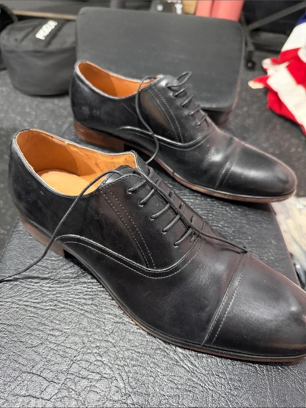 Steve Madden Herbert Black Leather Cap-Toe Oxfords